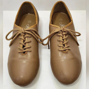 Style Plus Kids Leather Tan Lace Up Jazz Dance Performance Shoe, sz 6.5